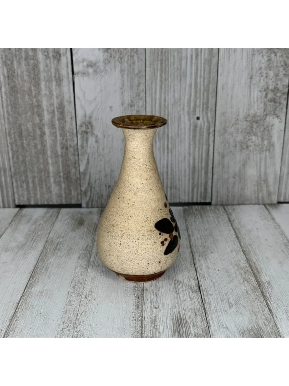 Vintage Tonala Jalisco Handpainted Mexican Folk Art Sandstone Pottery Bud Vase